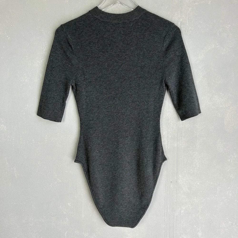 ADAY size M Like a Glove bodysuit high neck short sleeve gray merino wool blend - Picture 7 of 11